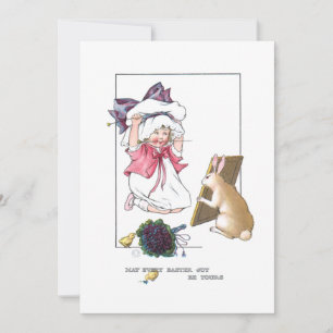 Cartes Pour Fêtes Annuelles Sweet Vintage fille avec Bonnet et Lapin de Pâques