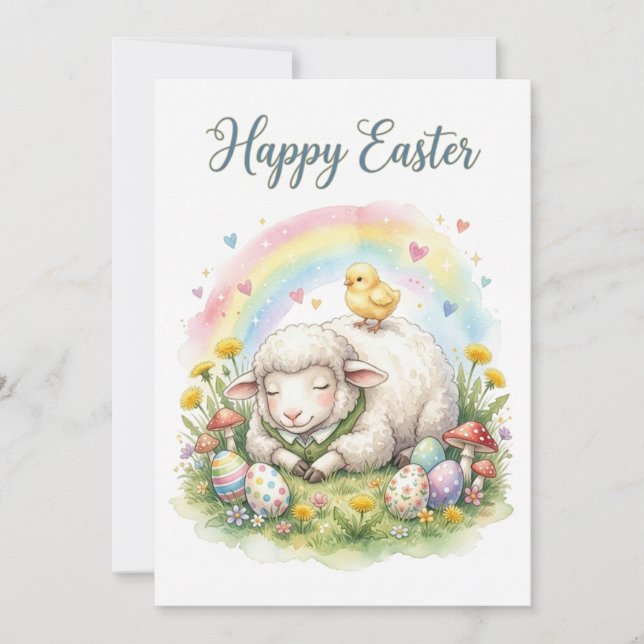 Cartes Pour Fêtes Annuelles Sweet Watercolor Sheep Easter Card (Devant)