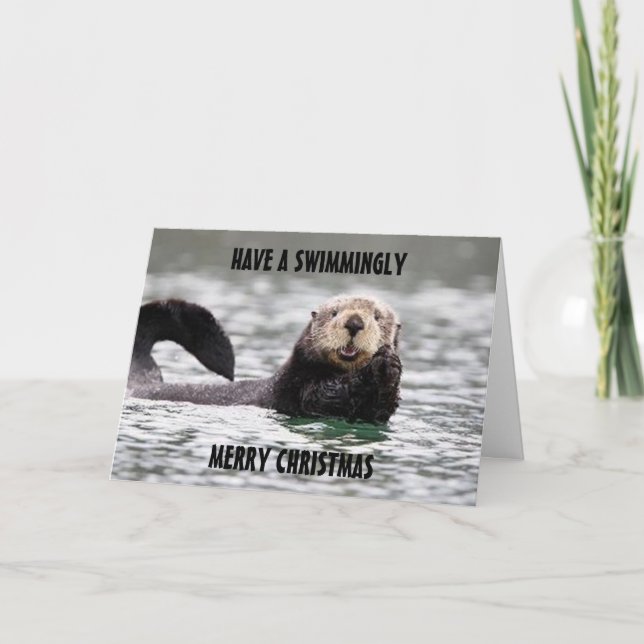 CARTES POUR FÊTES ANNUELLES SWIMMINGLY MERRY CHRISTMAS/OTTERLY HAPPY N.Y. (Devant)