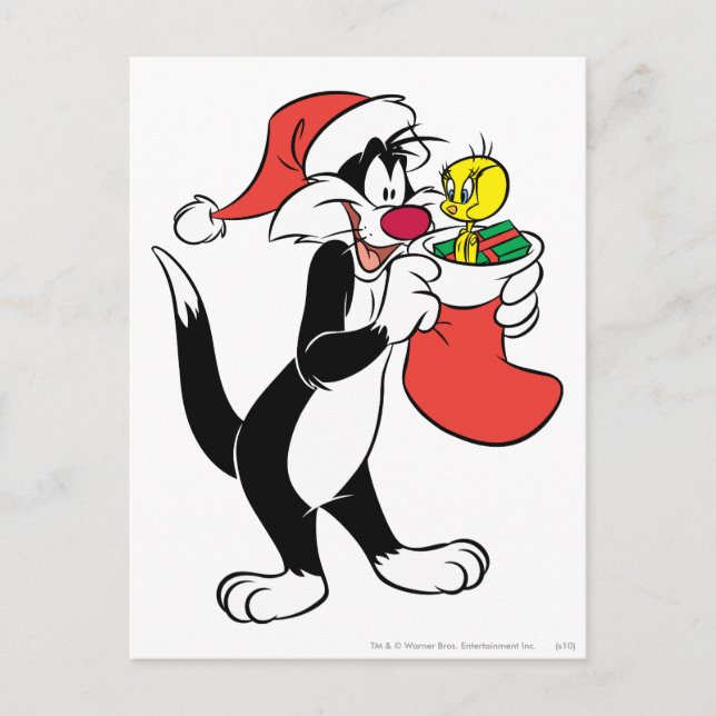 Cartes Pour Fêtes Annuelles Sylvester Chat avec Stocking (Devant)