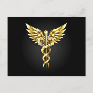 Cartes Pour Fêtes Annuelles Symbole caducee polygonale en or