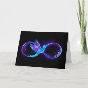 Cartes Pour Fêtes Annuelles Symbole de l'infini néon avec colibri lumineux