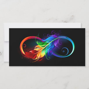Cartes Pour Fêtes Annuelles Symbole d'infini avec plume arc-en-ciel