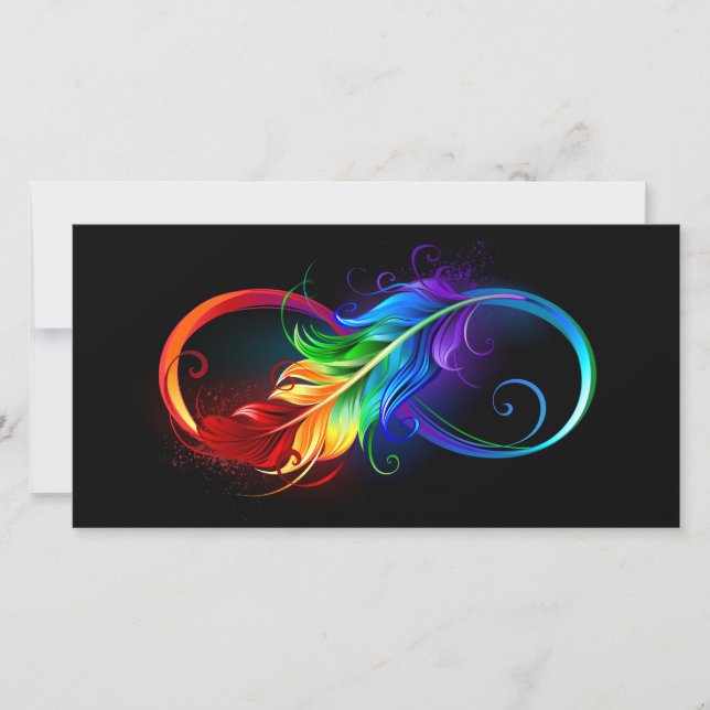Cartes Pour Fêtes Annuelles Symbole d'infini avec plume arc-en-ciel (Devant)