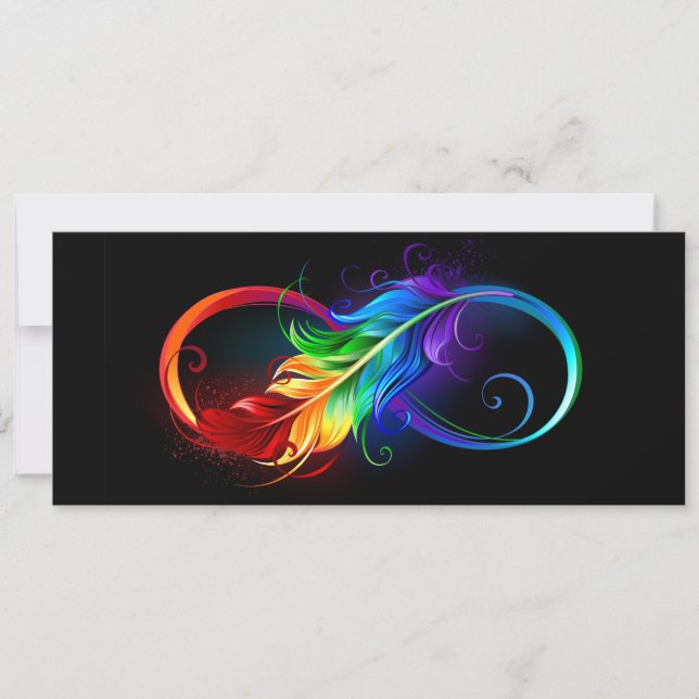 Cartes Pour Fêtes Annuelles Symbole d'infini avec plume arc-en-ciel (Devant)