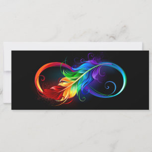 Cartes Pour Fêtes Annuelles Symbole d'infini avec plume arc-en-ciel