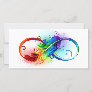 Cartes Pour Fêtes Annuelles Symbole d'infini avec plume arc-en-ciel