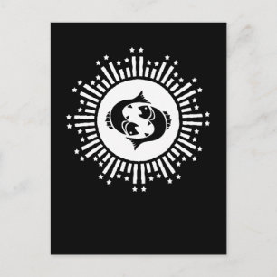 Cartes Pour Fêtes Annuelles Symbole du zodiaque Poissons avec explosion d'étoi