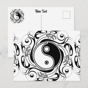 Cartes Pour Fêtes Annuelles Symbole Yin & Yang Style de tatouage noir et blanc