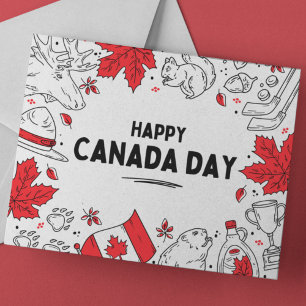 Cartes Pour Fêtes Annuelles Symboles canadiens illustrés de rouge-blanc