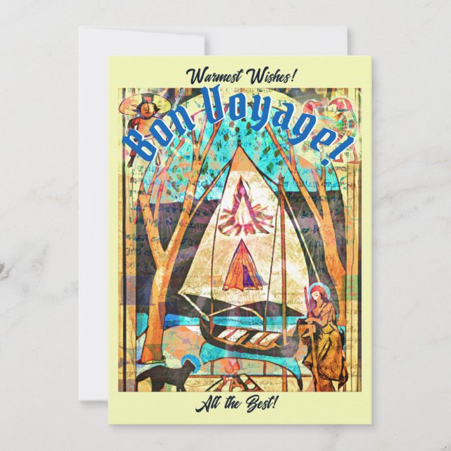 Cartes Pour Fêtes Annuelles Symbolisme de Bon Voyage Boat Cat Pilgrim (Devant)
