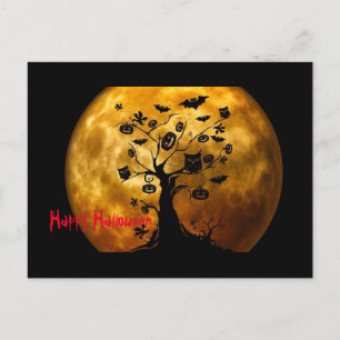 Cartes Pour Fêtes Annuelles Sympa Halloween Arbre d'horreur et Pleine lune