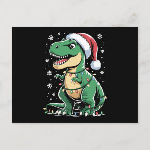Cartes Pour Fêtes Annuelles T Rex Dinosaure Chapeau de Père Noël Lumières Neig