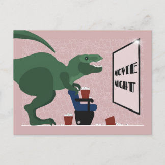 Cartes Pour Fêtes Annuelles T Rex on Movie Night Postcard