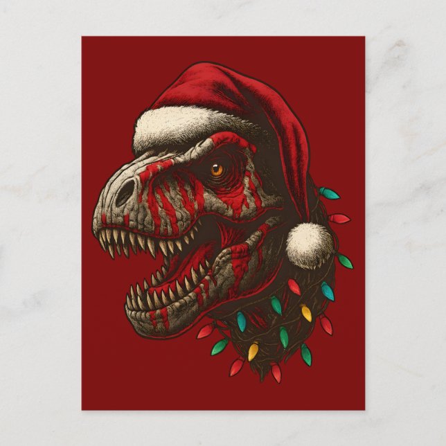 Cartes Pour Fêtes Annuelles T-Rex Père Noël Dinosaur Noël (Devant)