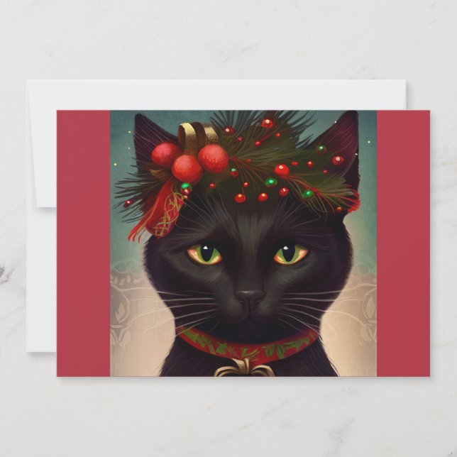 Cartes Pour Fêtes Annuelles T-shirt cadeau de Noël en chat noir (Devant)
