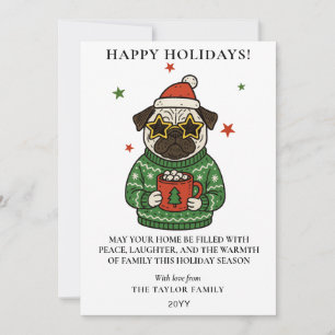 Cartes Pour Fêtes Annuelles T-shirt de Noël laid pour Carlin Chocolat Chaud Ma