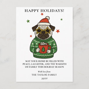 Cartes Pour Fêtes Annuelles T-shirt de Noël moche Pug Chocolat chaud Marshmall