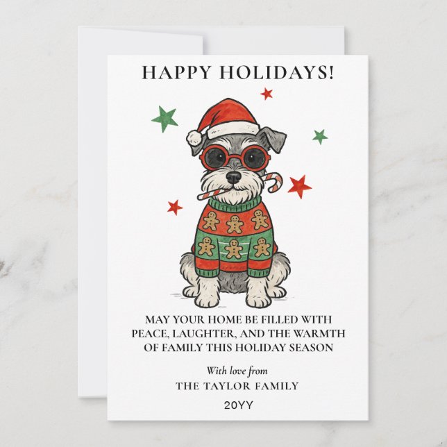 Cartes Pour Fêtes Annuelles T-shirt dégueu de Noël Schnauzer Chien Bâton de Ca (Devant)