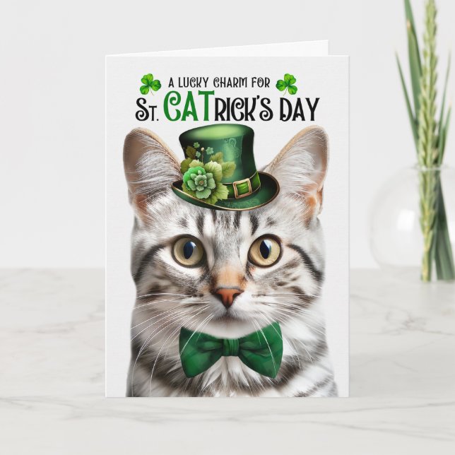 Cartes Pour Fêtes Annuelles Tabby Argent Chat Lucky Charm St Jour de CATrick (Devant)