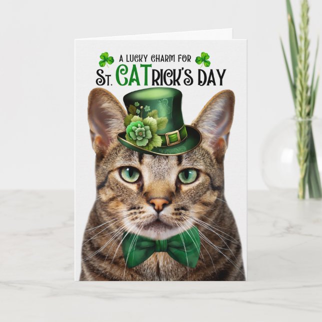 Cartes Pour Fêtes Annuelles Tabby Brown Chat St CATrick's Day Charmant (Devant)
