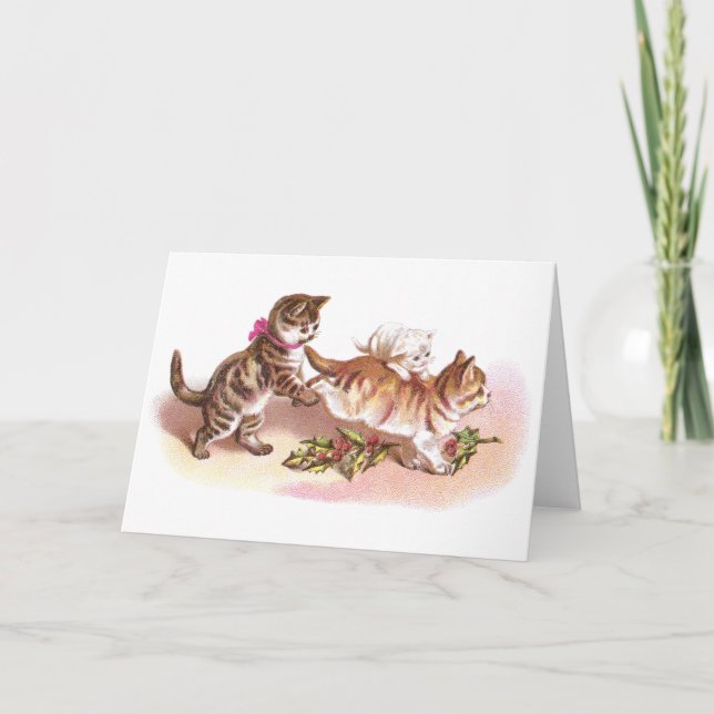Cartes Pour Fêtes Annuelles Tabby Cats & Holly Noël victorien (Devant)