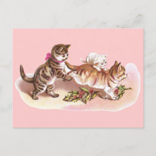 Cartes Pour Fêtes Annuelles Tabby Cats & Holly Noël victorien