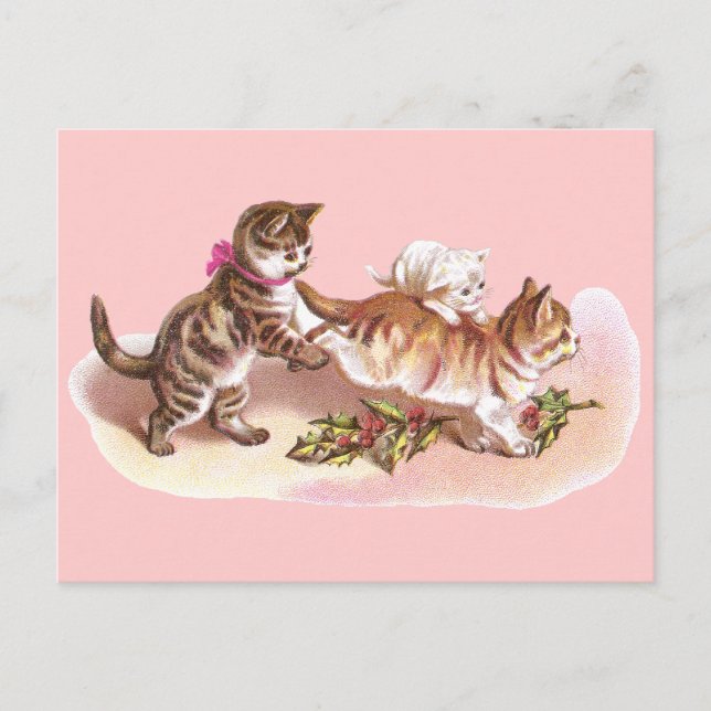 Cartes Pour Fêtes Annuelles Tabby Cats & Holly Noël victorien (Devant)