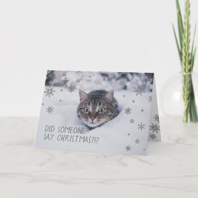 Cartes Pour Fêtes Annuelles Tabby Chat en flocons de neige blanche (Devant)