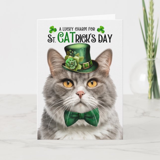 Cartes Pour Fêtes Annuelles Tabby en marbre gris Chat St CATrick's Day Charman (Devant)
