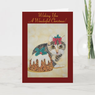 Cartes Pour Fêtes Annuelles tabby gris chaton mignon lécher patte noël