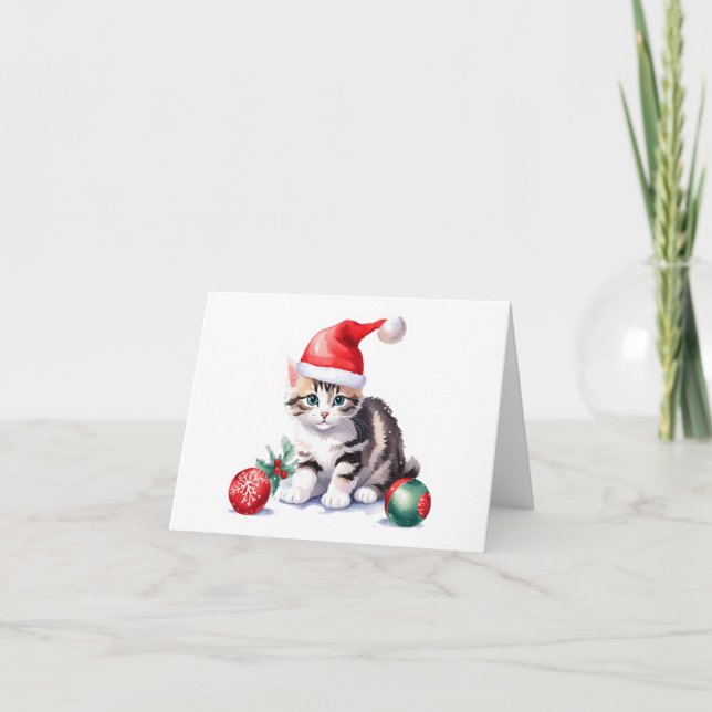 Cartes Pour Fêtes Annuelles Tabby gris Père Noël Kitten BLANC (Devant)
