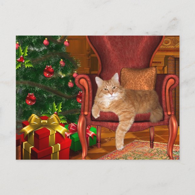 Cartes Pour Fêtes Annuelles Tabby orange de Noël (Devant)