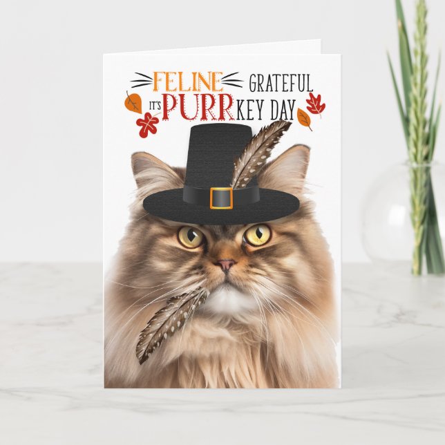 Cartes Pour Fêtes Annuelles Tabby Perse Brown Chat Grateful pour PURRkey Day (Devant)