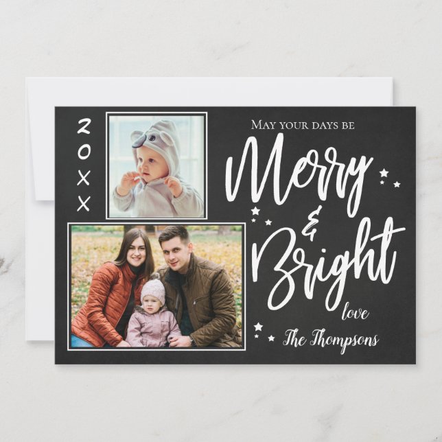 Cartes Pour Fêtes Annuelles Tableau de bord personnalisé MERRY et LUMINEUX Mul (Devant)