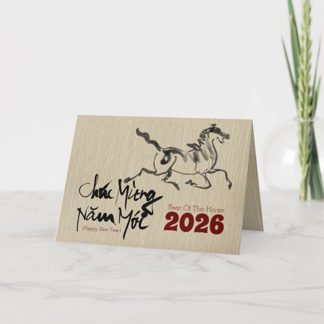 Cartes Pour Fêtes Annuelles Tableau original Cheval Nouvel An vietnamien 2026  (Devant)
