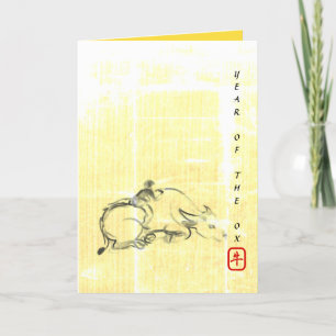 Cartes Pour Fêtes Annuelles Tableau original Eau Buffalo Enfant Ox Année GC