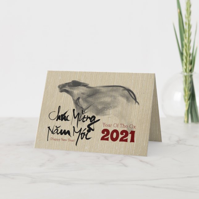 Cartes Pour Fêtes Annuelles Tableau original OX Nouvel An vietnamien 2021 GC (Devant)