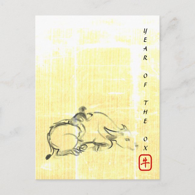 Cartes Pour Fêtes Annuelles Tableau original Water Buffalo Child Ox Year HpC (Devant)