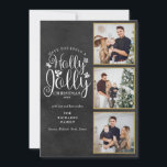 Cartes Pour Fêtes Annuelles Tableau photo Holly Jolly Chalkboard 3<br><div class="desc">Un élégant design de vacances de tableau photo 3 Holly Jolly pour que vous puissiez le personnaliser avec vos photos préférées dans des cadres dorés, message, noms et année sur un fond de tableau noir. Le verso présente des flocons de neige qui tombent sur un fond de tableau noir assorti....</div>
