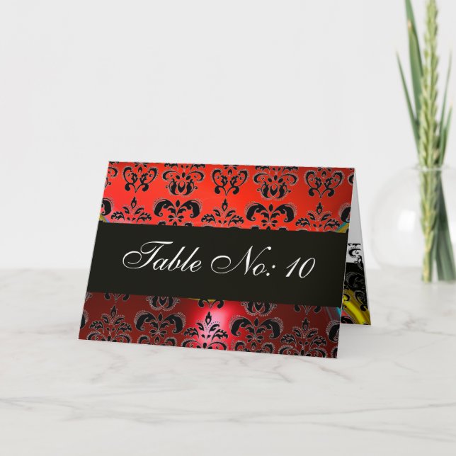 CARTES POUR FÊTES ANNUELLES TABLEAU ROUGE BLACK WHITE DAMASK EN RUBY SIÈGE (Devant)
