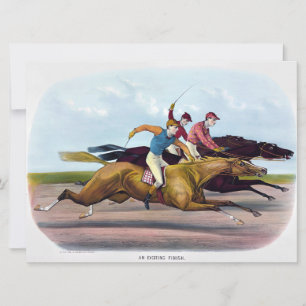 Cartes Pour Fêtes Annuelles Tableau vintage D'Une Scène De Course De Cheval, C