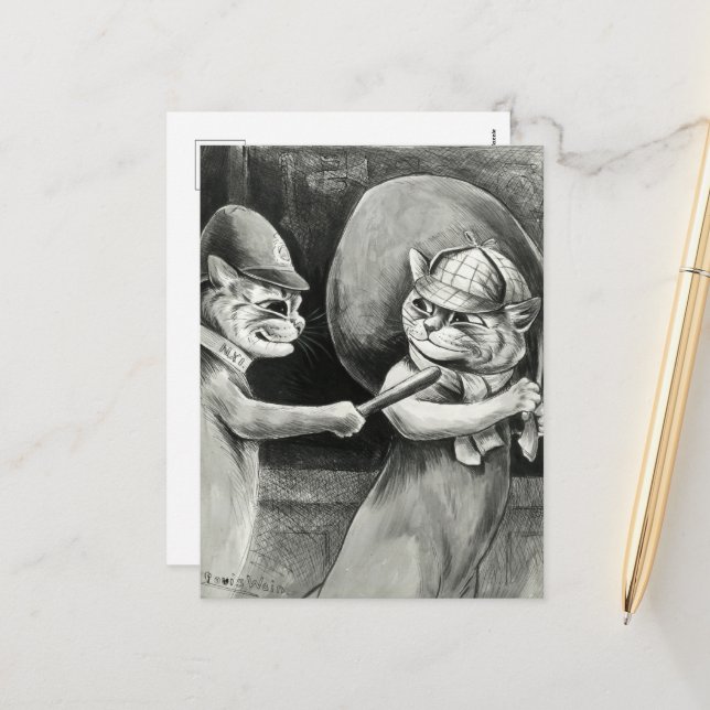 Cartes Pour Fêtes Annuelles Tabs Pawnbroker par Louis Wain (Devant/Arrière en situation)