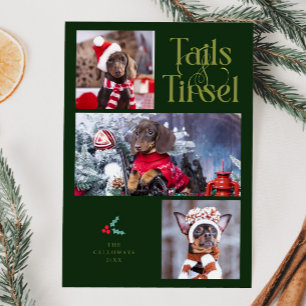 Cartes Pour Fêtes Annuelles Tails & Tinsel Chien Photo Green Christmas