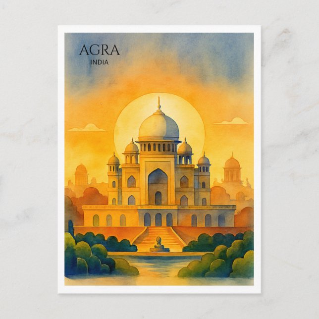 Cartes Pour Fêtes Annuelles Taj Mahal Inde Aquarelle Souvenir (Devant)