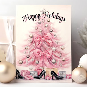 Cartes Pour Fêtes Annuelles Talons Glamour Arbre de Noël Rose Joyeuses Fêtes 