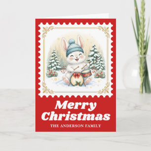 Cartes Pour Fêtes Annuelles Tambour de lapin Retro Postage Timbre de Noël Musi