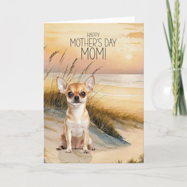 Cartes Pour Fêtes Annuelles Tan Chihuahua Dog Sunset Beach Mother's Day (Devant)