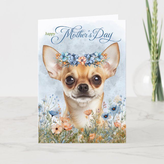 Cartes Pour Fêtes Annuelles Tan Chihuahua Dog with Wildflowers Mother's Day (Devant)