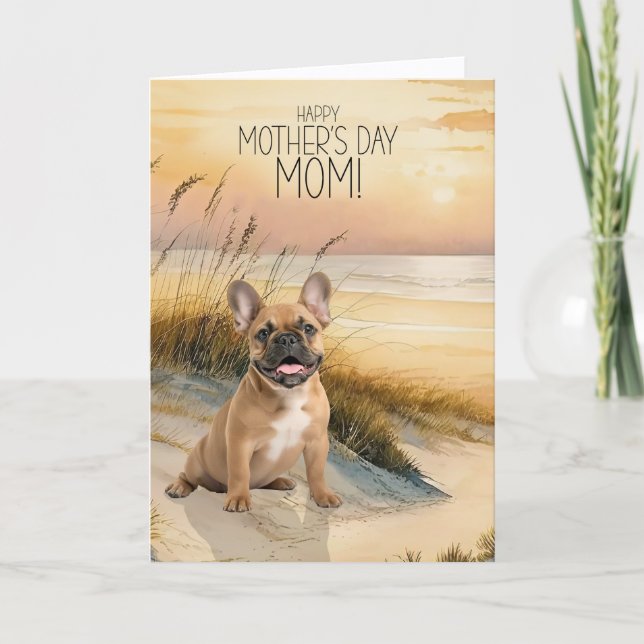 Cartes Pour Fêtes Annuelles Tan French Bulldog Sunset Beach Mother's Day (Devant)